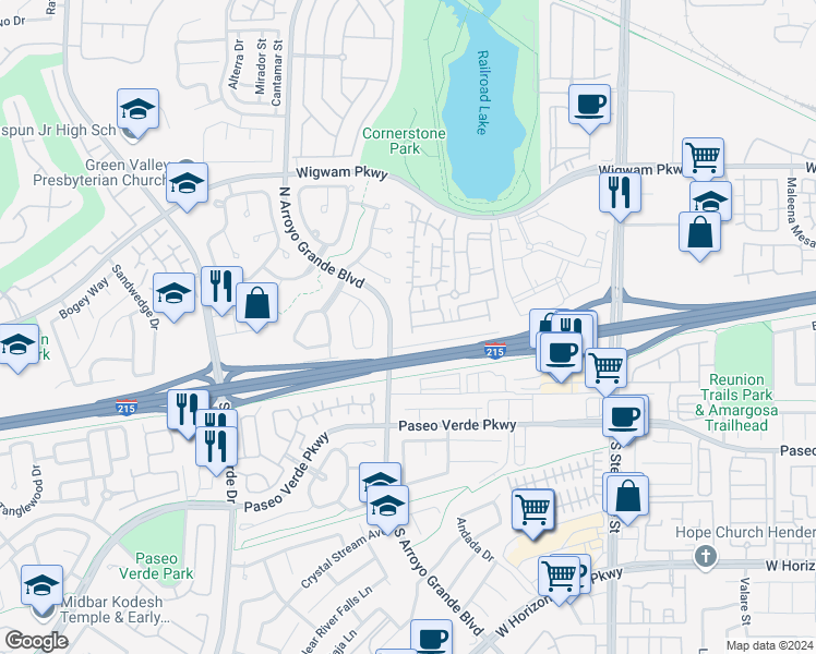 map of restaurants, bars, coffee shops, grocery stores, and more near 1525 Spiced Wine Avenue in Henderson
