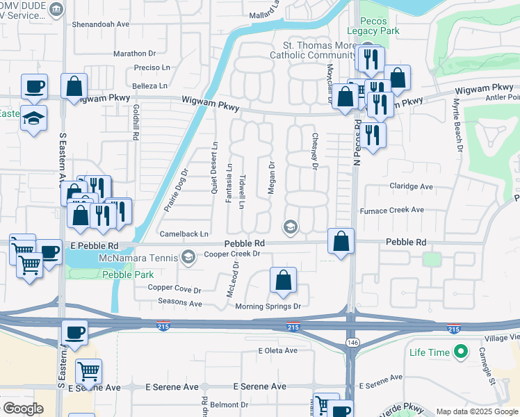 map of restaurants, bars, coffee shops, grocery stores, and more near 25 Jensen Drive in Henderson