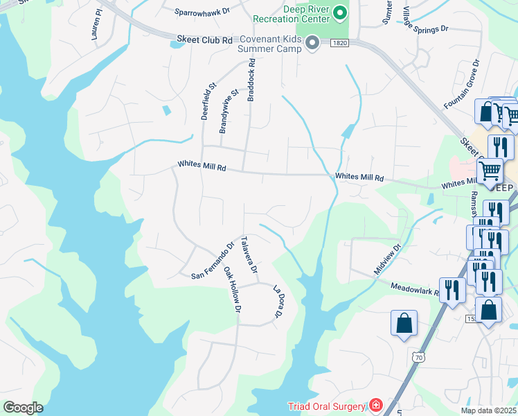 map of restaurants, bars, coffee shops, grocery stores, and more near 4504 Talavera Drive in High Point
