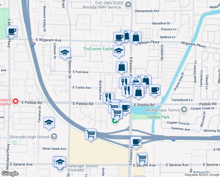 map of restaurants, bars, coffee shops, grocery stores, and more near 8805 Jeffreys Street in Las Vegas
