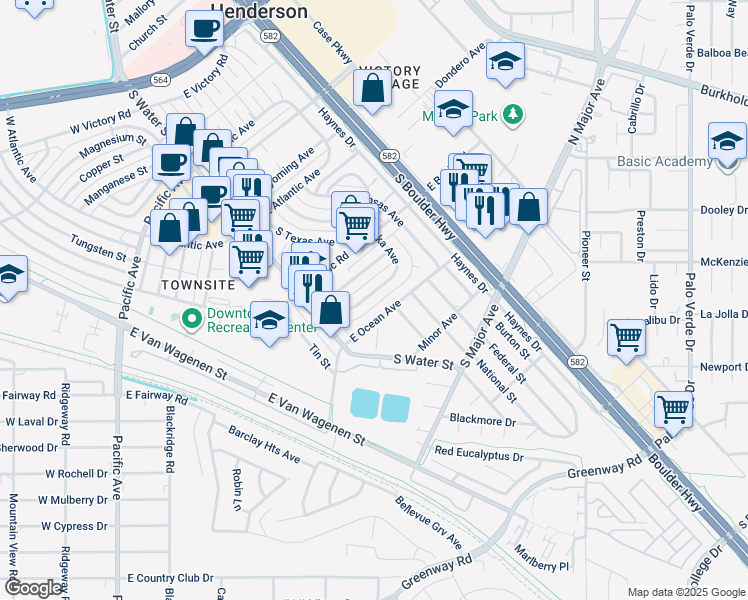 map of restaurants, bars, coffee shops, grocery stores, and more near 350 Nebraska Avenue in Henderson