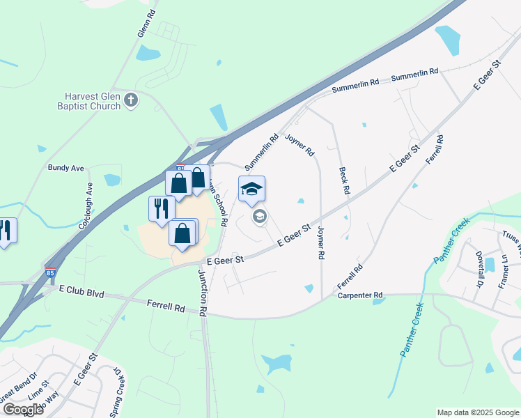 map of restaurants, bars, coffee shops, grocery stores, and more near 2415 East Geer Street in Durham