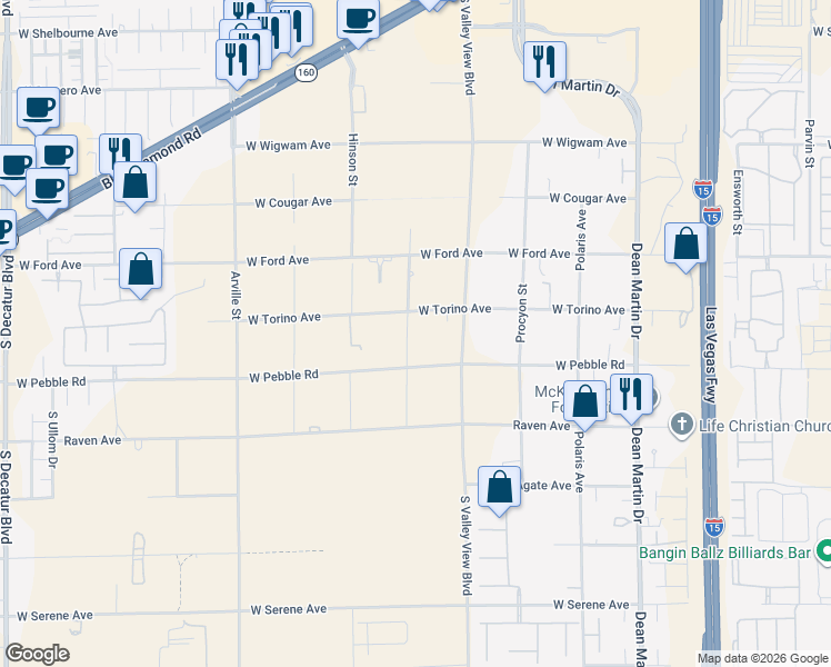 map of restaurants, bars, coffee shops, grocery stores, and more near 3935 West Torino Avenue in Las Vegas