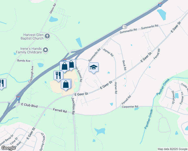 map of restaurants, bars, coffee shops, grocery stores, and more near 2415 E Geer St in Durham