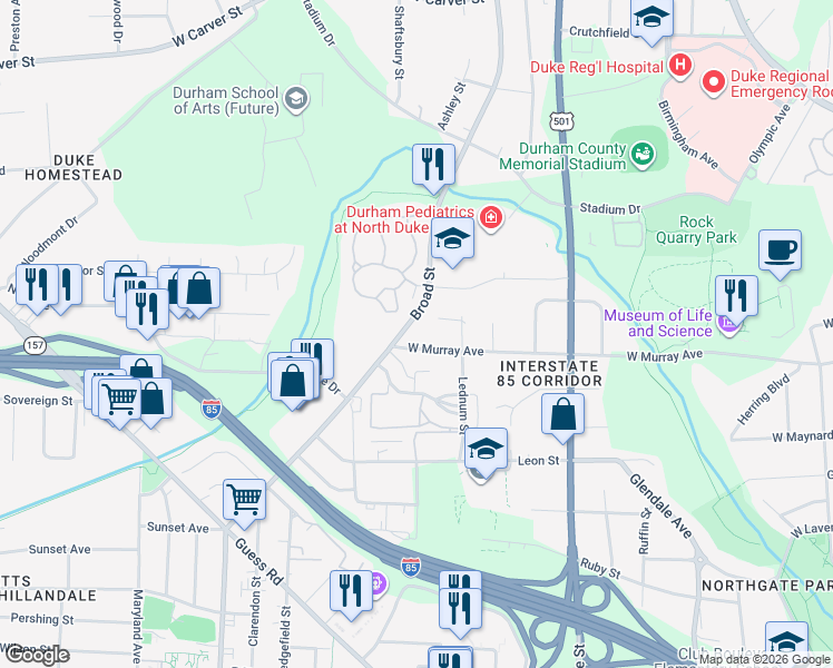 map of restaurants, bars, coffee shops, grocery stores, and more near 2/110 Glenburnie Lane in Durham