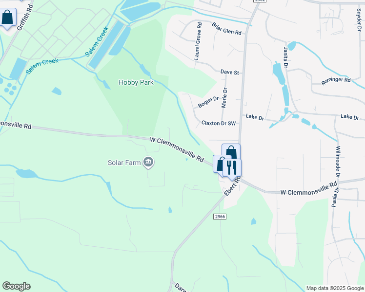 map of restaurants, bars, coffee shops, grocery stores, and more near 2259 West Clemmonsville Road in Winston-Salem