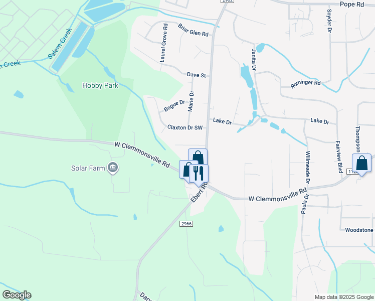 map of restaurants, bars, coffee shops, grocery stores, and more near 2202 Winsted Street in Winston-Salem