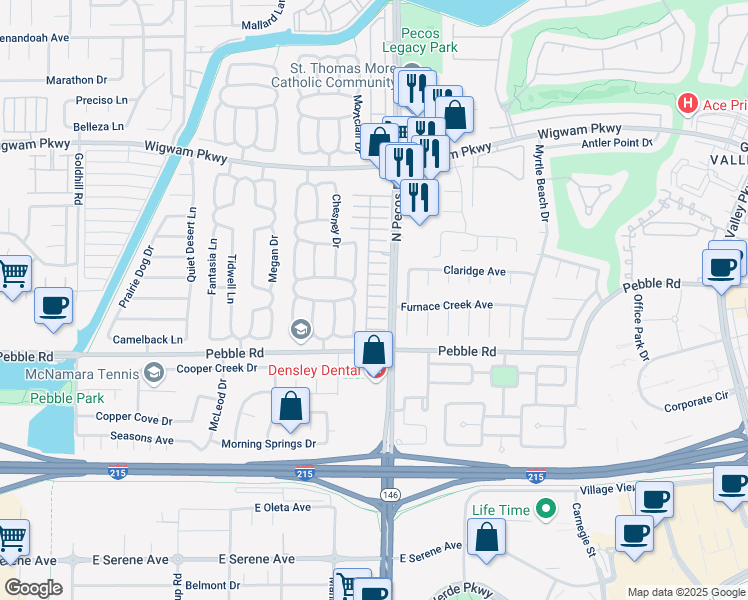 map of restaurants, bars, coffee shops, grocery stores, and more near 2609 Orchard Meadows Avenue in Henderson