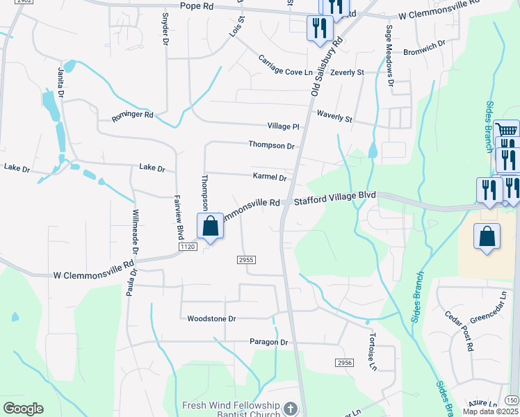 map of restaurants, bars, coffee shops, grocery stores, and more near 1642 West Clemmonsville Road in Winston-Salem