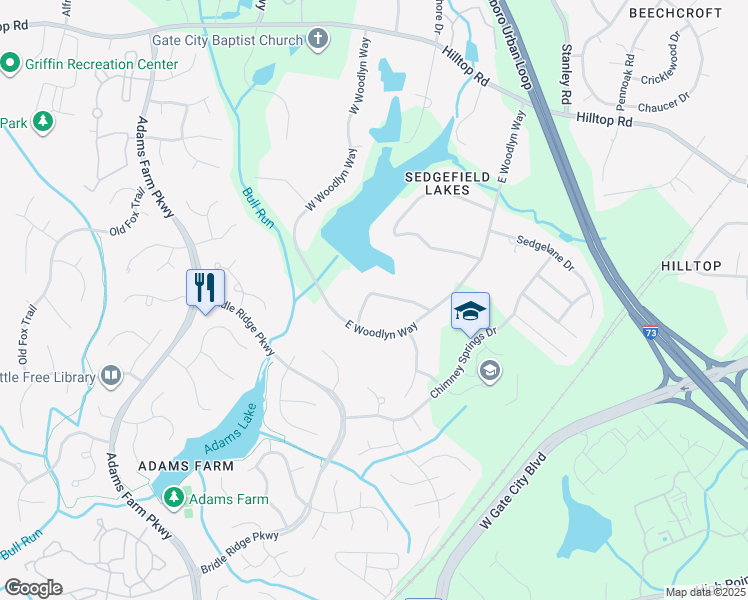 map of restaurants, bars, coffee shops, grocery stores, and more near 5012 Shadygrove Lane in Greensboro