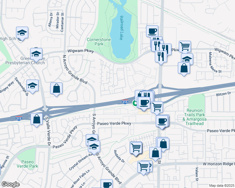 map of restaurants, bars, coffee shops, grocery stores, and more near 1525 Spiced Wine Avenue in Henderson