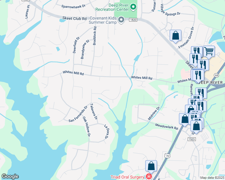 map of restaurants, bars, coffee shops, grocery stores, and more near 4512 Calabria Court in High Point