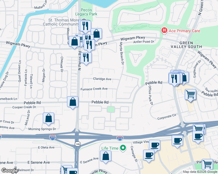 map of restaurants, bars, coffee shops, grocery stores, and more near 2510 Furnace Creek Avenue in Henderson