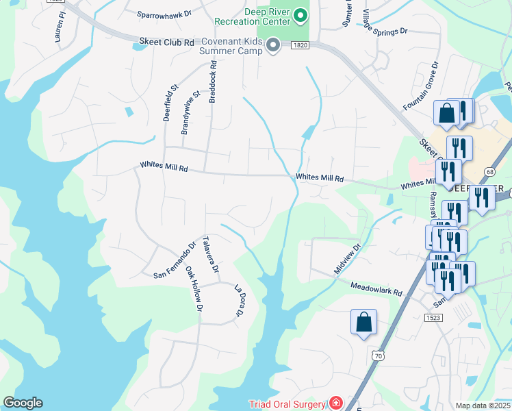 map of restaurants, bars, coffee shops, grocery stores, and more near 4512 Calabria Court in High Point
