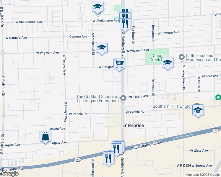 map of restaurants, bars, coffee shops, grocery stores, and more near 6985 Solano Canyon Avenue in Las Vegas