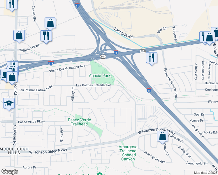 map of restaurants, bars, coffee shops, grocery stores, and more near 50 Casa Del Fuego Street in Henderson