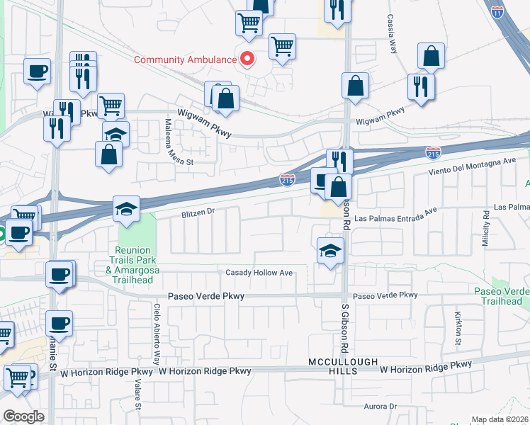 map of restaurants, bars, coffee shops, grocery stores, and more near 1087 Bootspur Drive in Henderson
