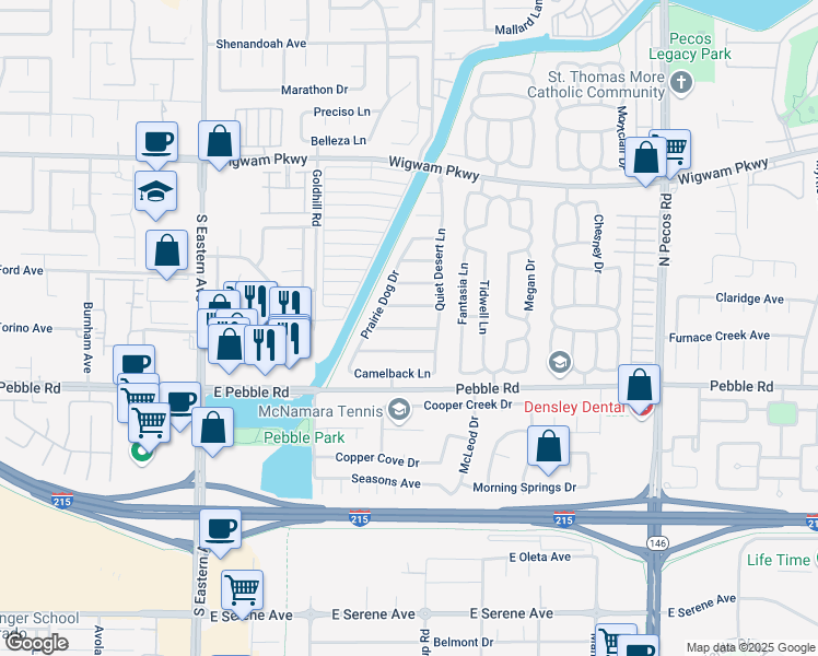 map of restaurants, bars, coffee shops, grocery stores, and more near 2811 Painted Rose Lane in Henderson