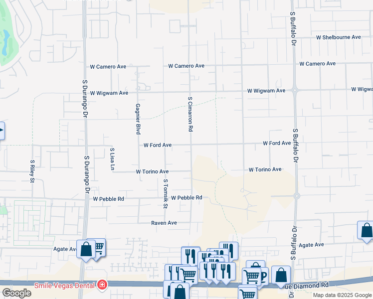 map of restaurants, bars, coffee shops, grocery stores, and more near 8725 South Cimarron Road in Las Vegas