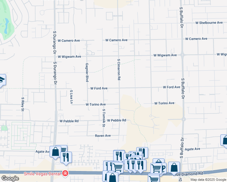 map of restaurants, bars, coffee shops, grocery stores, and more near 8725 South Cimarron Road in Las Vegas