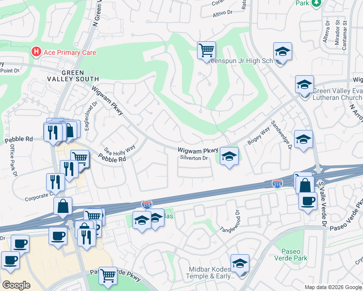 map of restaurants, bars, coffee shops, grocery stores, and more near 1925 Grey Eagle Street in Henderson