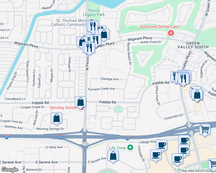 map of restaurants, bars, coffee shops, grocery stores, and more near 2522 Furnace Creek Avenue in Henderson