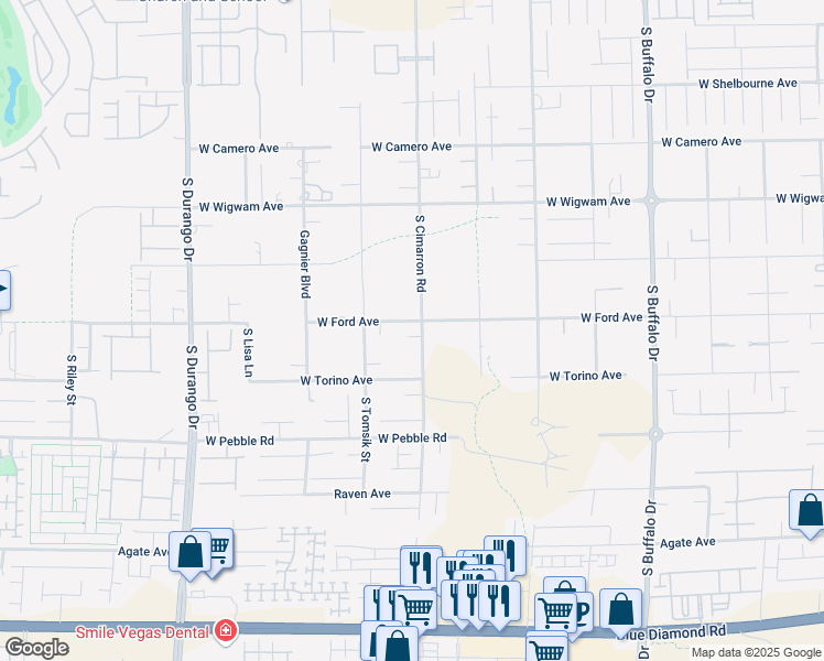 map of restaurants, bars, coffee shops, grocery stores, and more near 8725 South Cimarron Road in Las Vegas