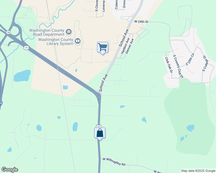 map of restaurants, bars, coffee shops, grocery stores, and more near 3054 South School Avenue in Fayetteville