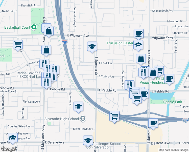 map of restaurants, bars, coffee shops, grocery stores, and more near 8800 Blue Wolf Street in Las Vegas