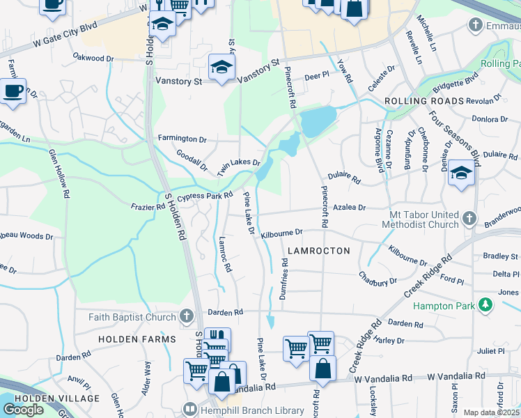 map of restaurants, bars, coffee shops, grocery stores, and more near 2910 Azalea Drive in Greensboro