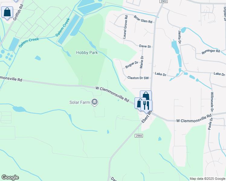 map of restaurants, bars, coffee shops, grocery stores, and more near 2259 West Clemmonsville Road in Winston-Salem