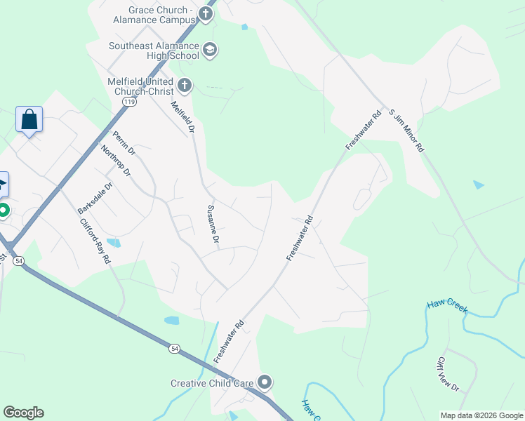 map of restaurants, bars, coffee shops, grocery stores, and more near 110 Hilliard Court in Haw River