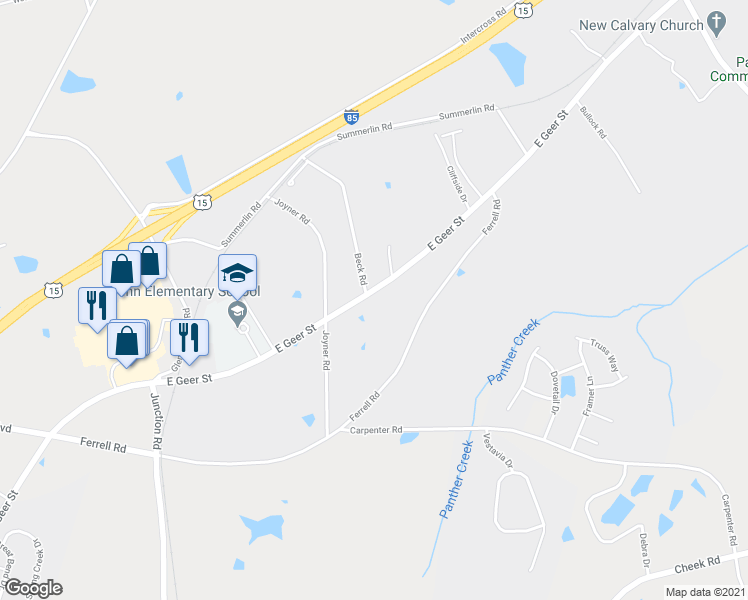 map of restaurants, bars, coffee shops, grocery stores, and more near 2610 East Geer Street in Durham