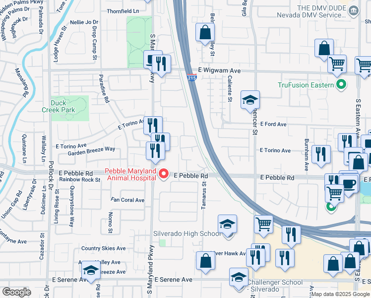 map of restaurants, bars, coffee shops, grocery stores, and more near 1450 East Pebble Road in Las Vegas