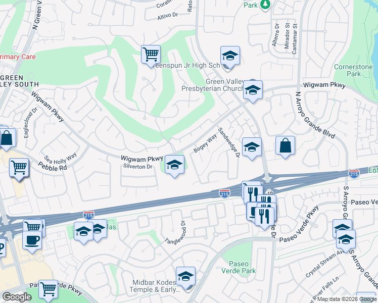 map of restaurants, bars, coffee shops, grocery stores, and more near 1846 Bogey Way in Henderson