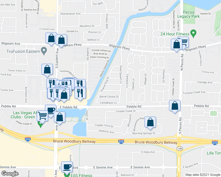 map of restaurants, bars, coffee shops, grocery stores, and more near 2811 Painted Rose Lane in Henderson