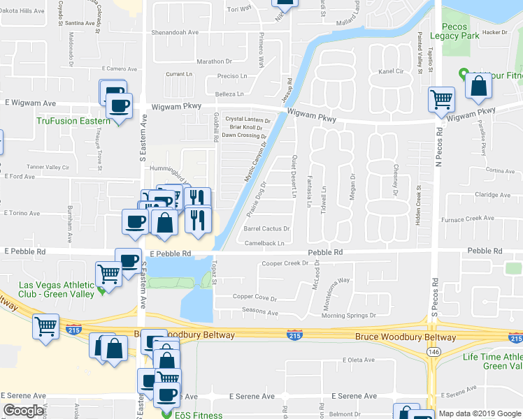 map of restaurants, bars, coffee shops, grocery stores, and more near 2829 Painted Rose Lane in Henderson