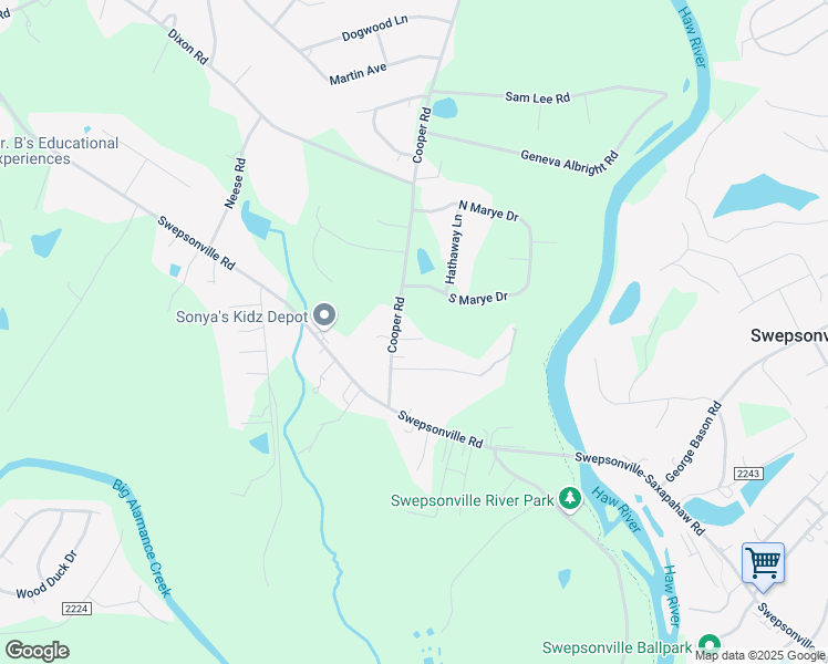 map of restaurants, bars, coffee shops, grocery stores, and more near 2302 Cooper Road in Graham