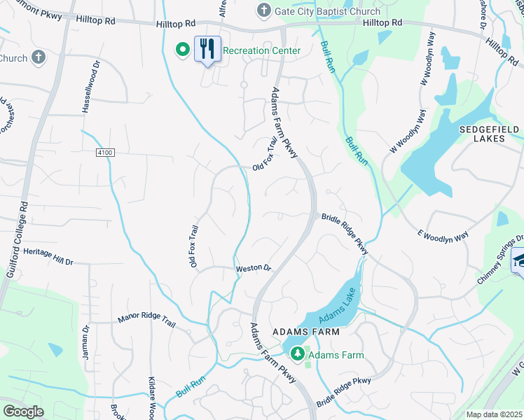 map of restaurants, bars, coffee shops, grocery stores, and more near 5524 Cobble Glen Court in Greensboro