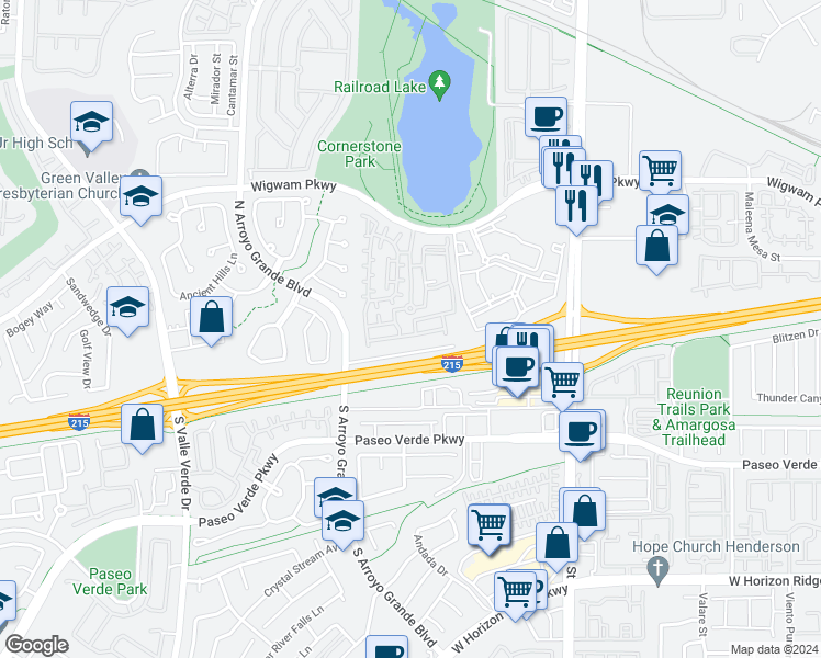 map of restaurants, bars, coffee shops, grocery stores, and more near 1525 Spiced Wine Avenue in Henderson