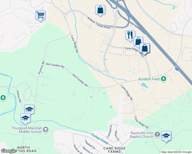 map of restaurants, bars, coffee shops, grocery stores, and more near 3361 Old Franklin Road in Nashville