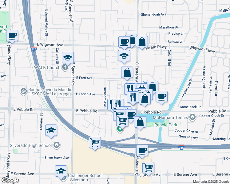 map of restaurants, bars, coffee shops, grocery stores, and more near 8805 Jeffreys Street in Las Vegas