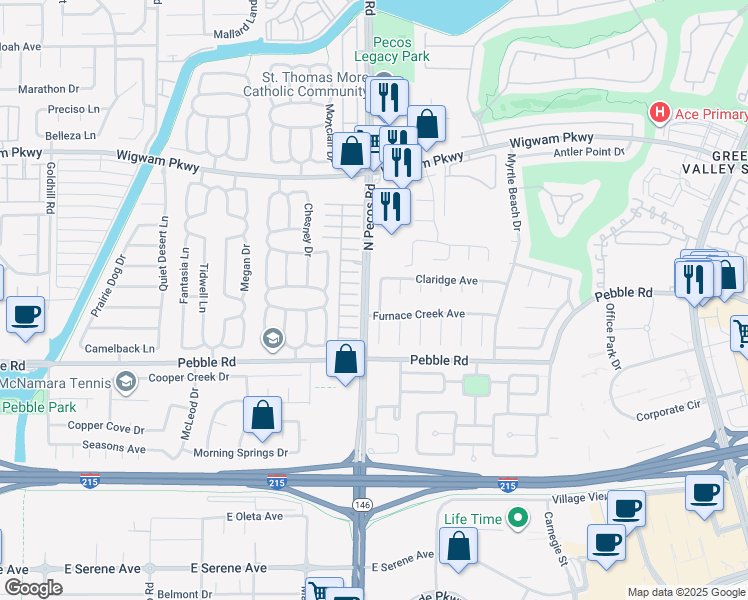 map of restaurants, bars, coffee shops, grocery stores, and more near 27 Bishopsgate Terrace in Henderson