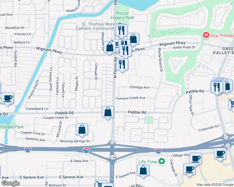 map of restaurants, bars, coffee shops, grocery stores, and more near 27 Bishopsgate Terrace in Henderson