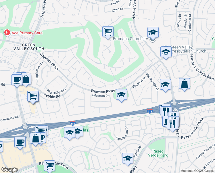 map of restaurants, bars, coffee shops, grocery stores, and more near 54 Attebury Court in Henderson