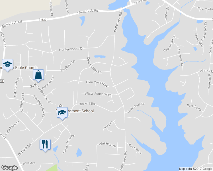 map of restaurants, bars, coffee shops, grocery stores, and more near 2313 Glen Cove Way in High Point