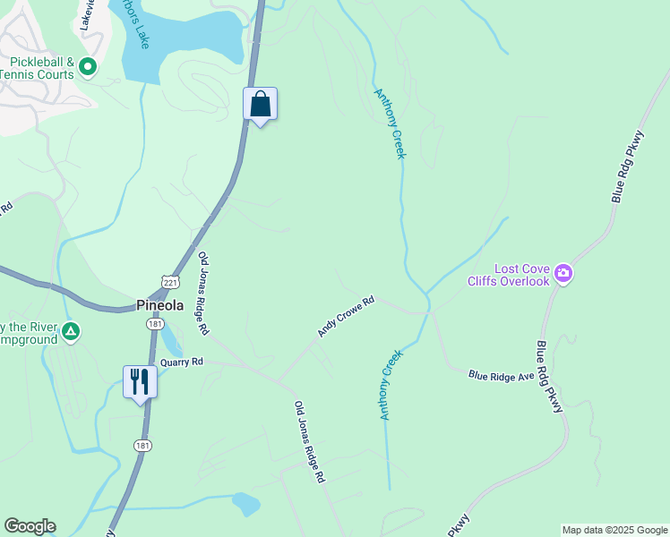 map of restaurants, bars, coffee shops, grocery stores, and more near 176 Thompson-Andrews Lane in Newland