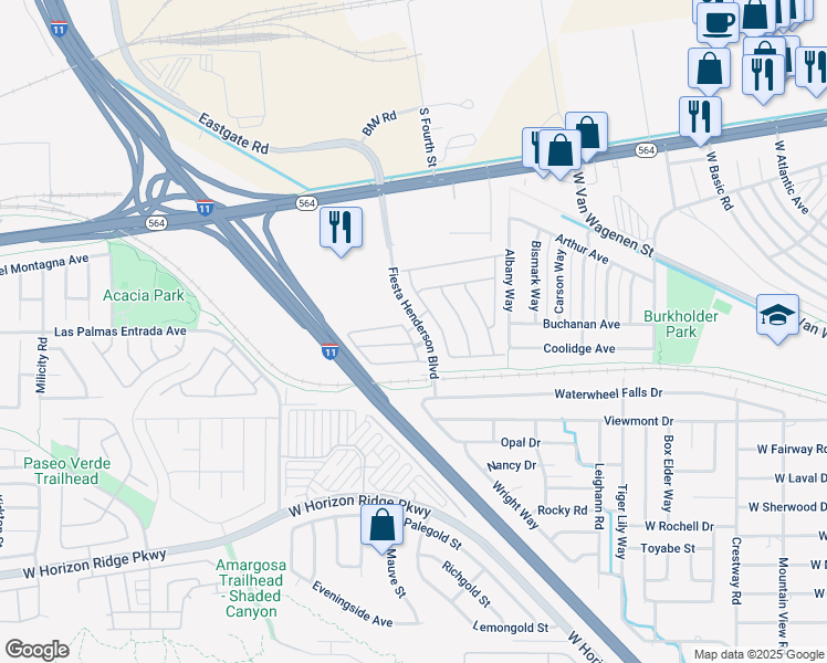 map of restaurants, bars, coffee shops, grocery stores, and more near 266 Blue Grotto Street in Henderson