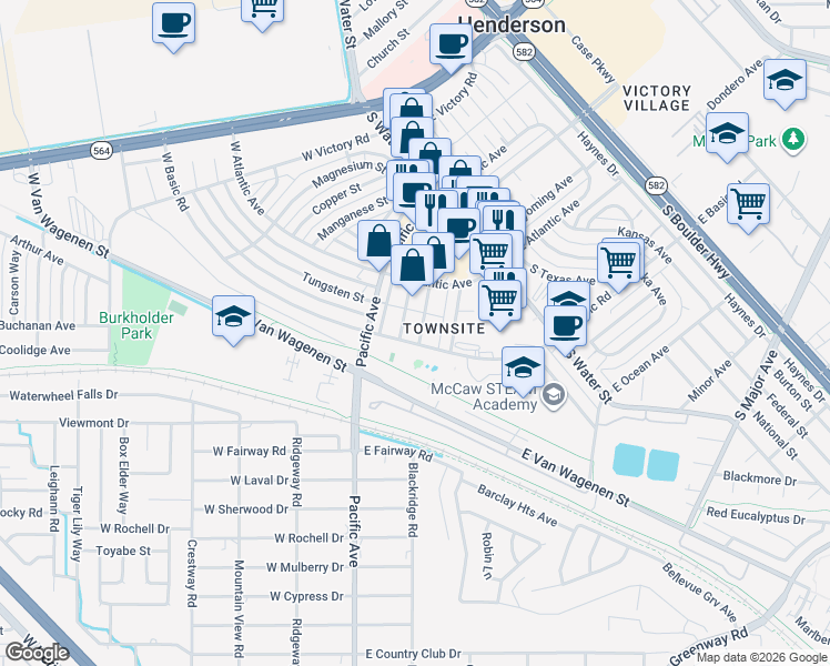 map of restaurants, bars, coffee shops, grocery stores, and more near 235 Zinc Street in Henderson