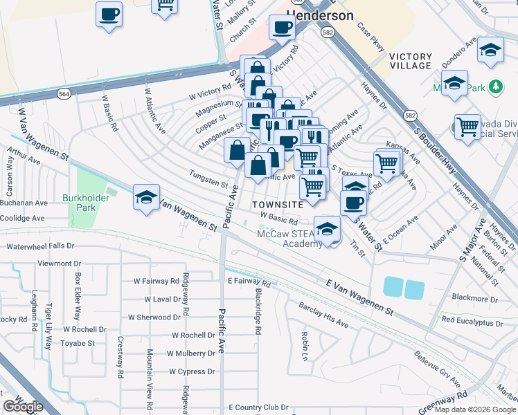 map of restaurants, bars, coffee shops, grocery stores, and more near 231 Zinc Street in Henderson
